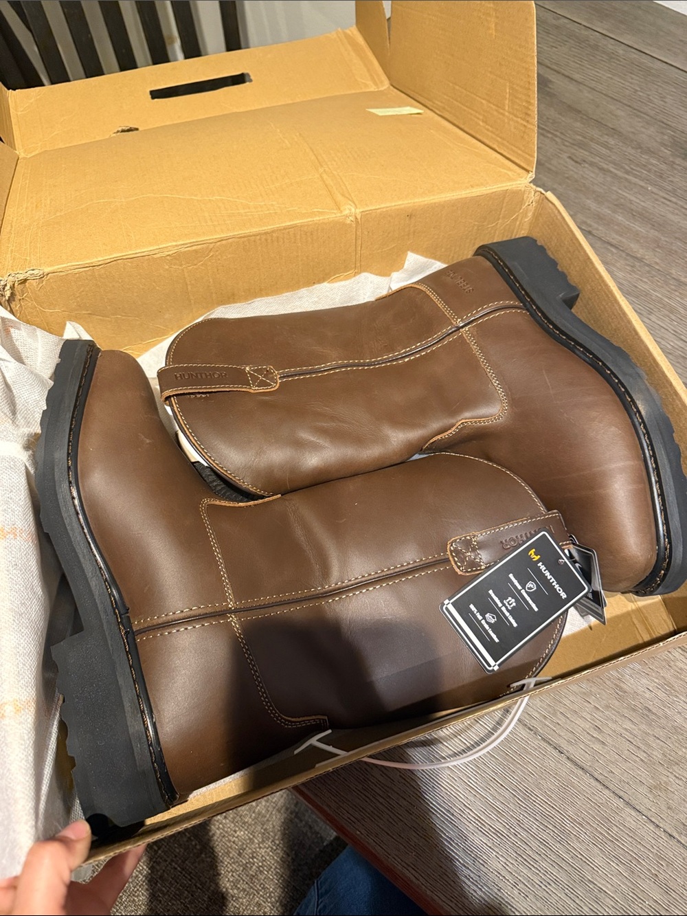 Men's Brown Leather Pull-On Work Boots